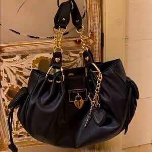 Juicy Couture Black Bag with Gold Accents, Gold hearts and key embellish the bag